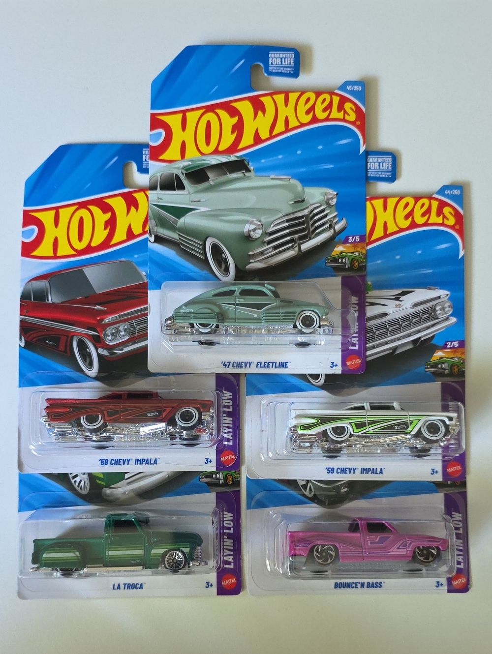 Hot Wheels Layin' Low - La Troca, Bouncen' Bass, 47 Fleetline, 59 Chevy Impala
